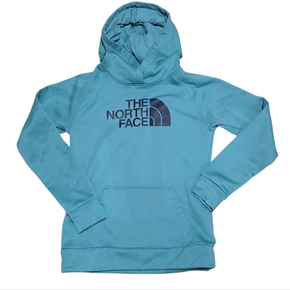 The North Face Teal Blue Hoodie With Navy Logo Small